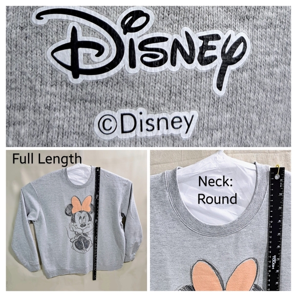 Disney 2XL Wm Grey Minnie Mouse Sketch Pink Bow Graphic Long Sleeve Sweatshirt - Picture 4 of 7